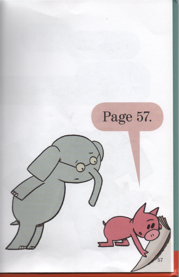 Mo Willems fait jouer ses personnages Elephant et Piggie avec les concepts du livre